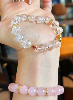 蜜蜂妈手作高品质天然果冻马粉白阿塞水晶手串女夏季绝美手链礼物