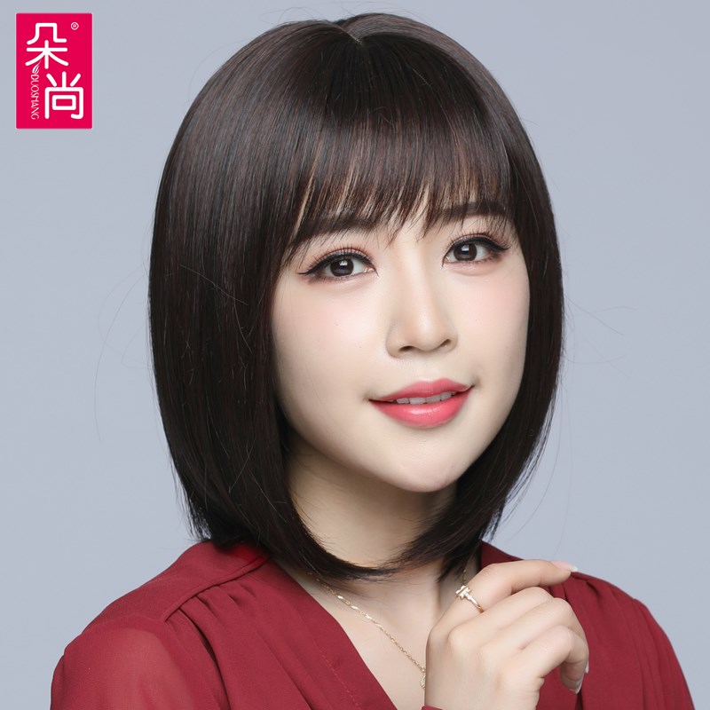 假发女波波头短发真发全真人发丝妈妈头套式发型2021时尚新款自然
