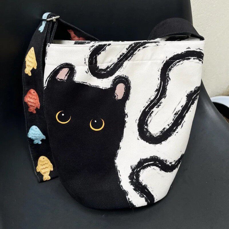 慵懒风帆布包松弛感猫猫单肩包