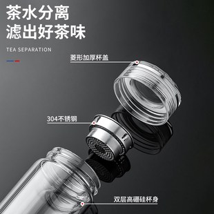 诺岩双层玻璃杯便携女学生喝水杯子家用男茶水分离泡茶杯定制