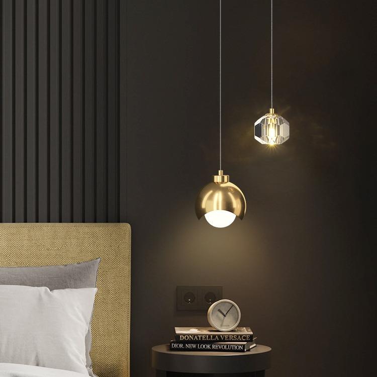 卧室床头吊灯水晶轻奢现代主卧小吊灯电视背景墙床头柜吊线灯
