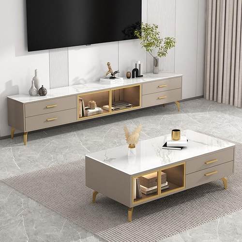 轻奢岩板电视柜茶几组合客厅家用地柜现代简约小户型新款电视机柜