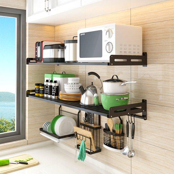 厂家不锈钢带杆微波炉置物架壁挂烤箱电磁炉厨房置物架,厨房/烹饪用具,微波炉置物架,淘宝优惠券,粉丝福利购,淘宝优惠卷