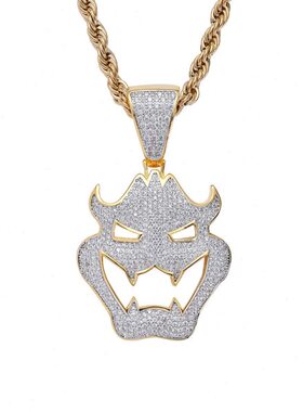 项链欧美嘻哈锆石吊坠万圣节装扮面具吸血鬼怪物吊坠潮人项链