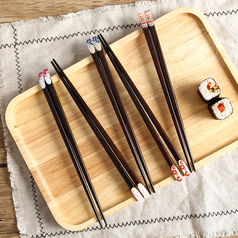 日式和风木制筷子 创意印花筷子家用实木餐具 指甲筷子