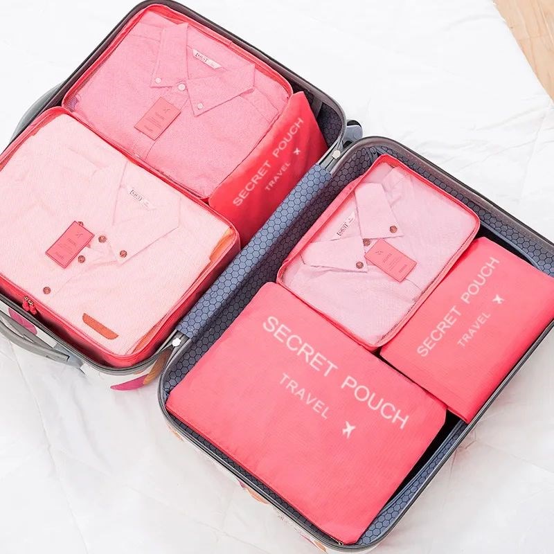 6 Pcs/Set Pink/Blue/Grey Travel Storage Bag Large VCapacity