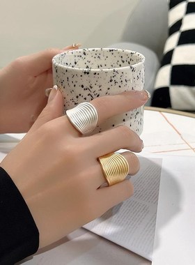 ALLYES Irregulkar Chunky Gold Silver Color Rings for Women M