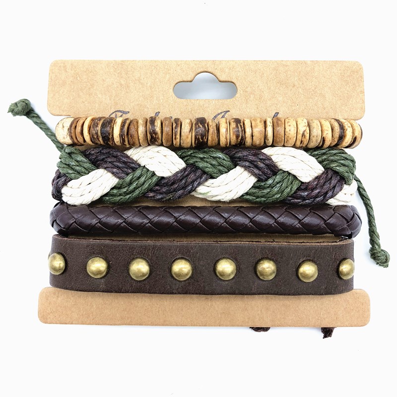 leather bracelet women hand catenary meSn 编织复古皮手链手镯