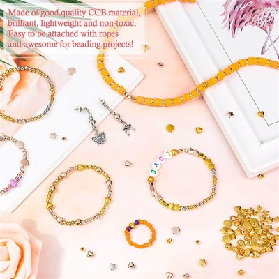 1740pcs CCB Plated Gold SpacerB Beads Set Round Heart Beads