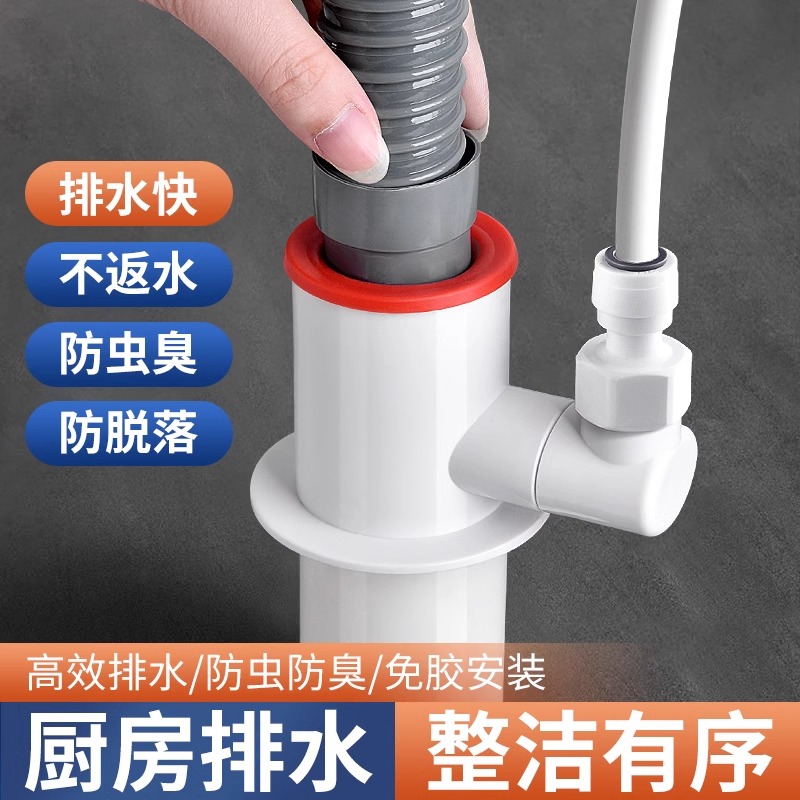 厨房下水管三头通下水道水槽排水管分水器洗碗机净水Y器多功能接