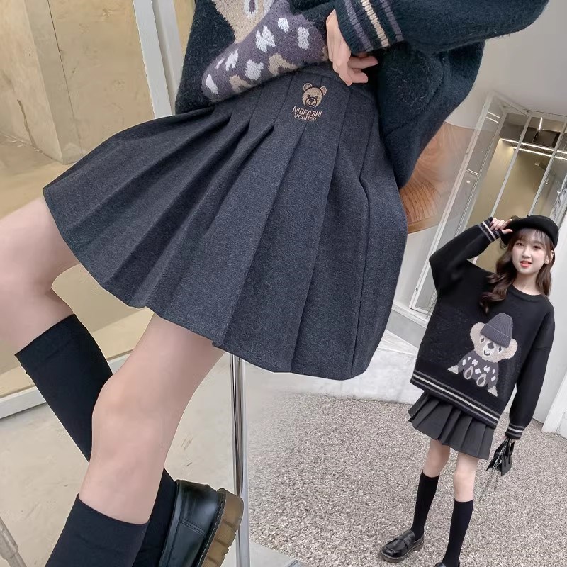 学生春秋冬A字百褶裙半身裙2024韩版大童高腰短裙女孩学院风裙子8
