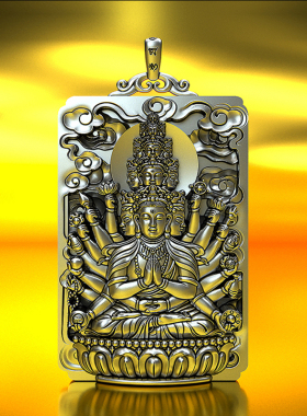 999纯银千手观音本命佛吊坠生十二肖守护神挂坠属鼠人男项链