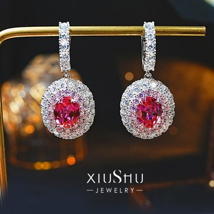 新款花朵人工粉碧玺耳钉纯银镶嵌轻奢耳饰百搭小众气质高级感女