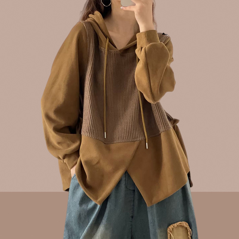 2024春秋季新款女士卫衣连帽不规则上衣爆款大码女装小个子长袖