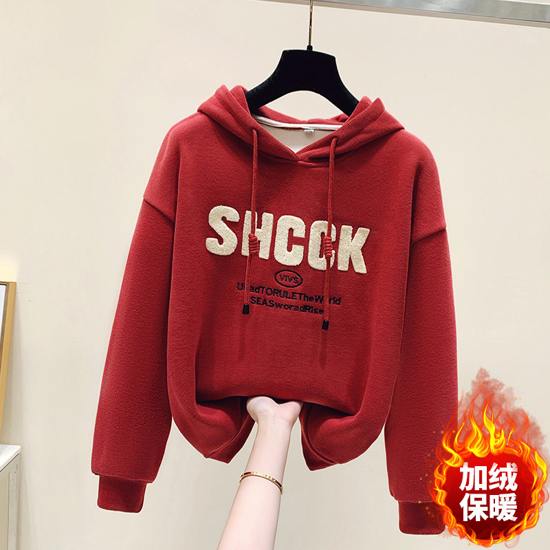 2025秋冬季新款女士卫衣加绒加厚连帽小个子短款上衣爆款大码女装