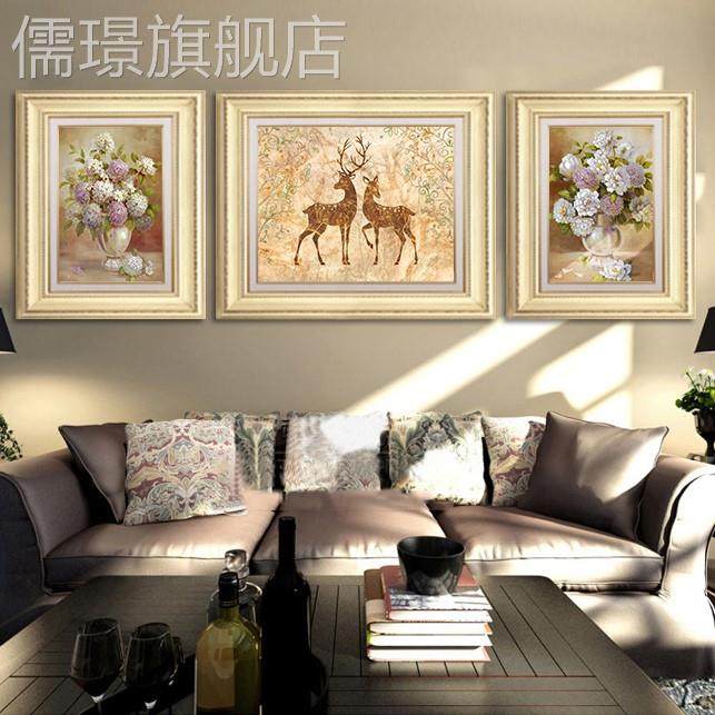 定做欧式客厅装饰画简欧轻奢沙发背景墙大气三联画美式麋鹿餐挂壁