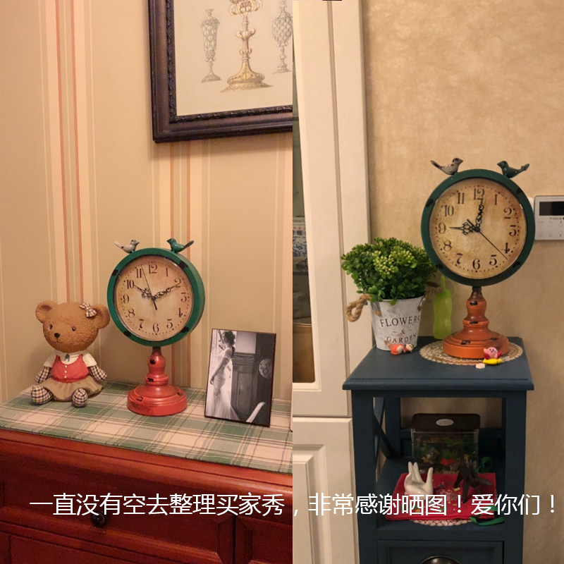 欧式座钟 客厅美式做旧钟表 大号时尚创意复古坐钟台钟铁艺时钟