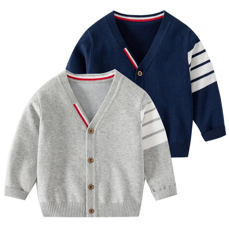 男童针织开衫外套春秋薄款2024新款男孩潮流毛衣宝宝上衣儿童外衣