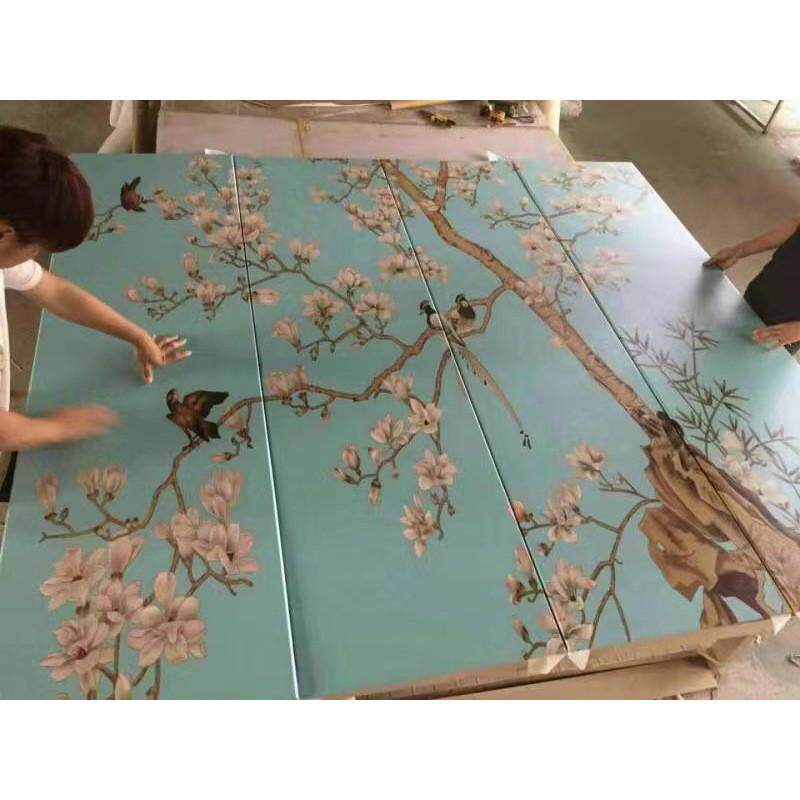 新中式花鸟壁画酒店宾馆床头布艺皮革印花软包背景墙硬包卧室