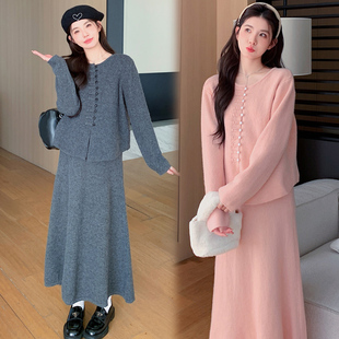 孕妇连衣裙秋冬装网红潮妈孕妇装套装针织衫半身裙外穿时髦两件套