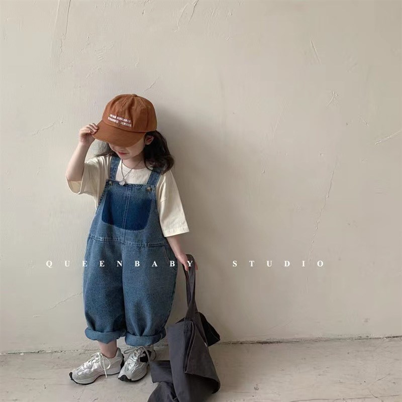 2023春秋新品儿童裤子韩版女童牛仔背带裤宝宝洋气宽松牛仔吊带裤