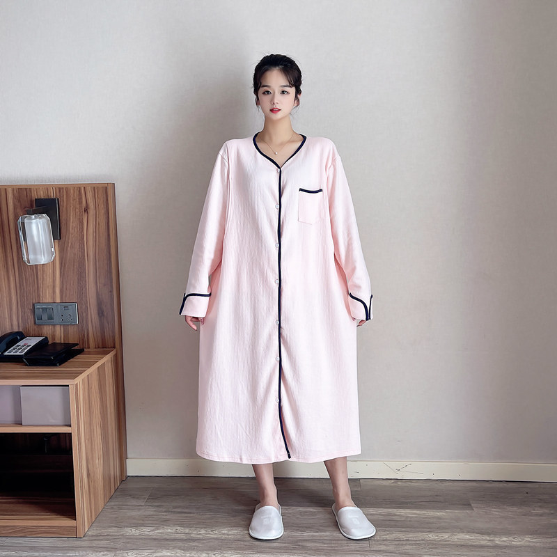 月子服哺乳睡裙女春秋开衫大码200斤孕妇睡衣纯棉产后喂奶家居服
