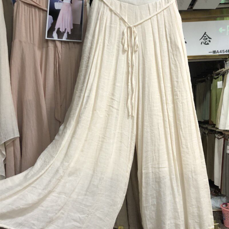 慵懒风棉麻休闲裤女系带掐腰仙气飘飘超火长裤裙气质宽松阔腿裤子