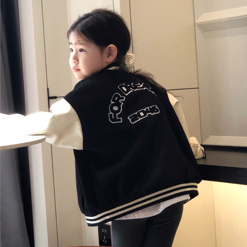 美妞之城女童字母棒球服外套2024冬季新款童装 喜宽松可以大一码