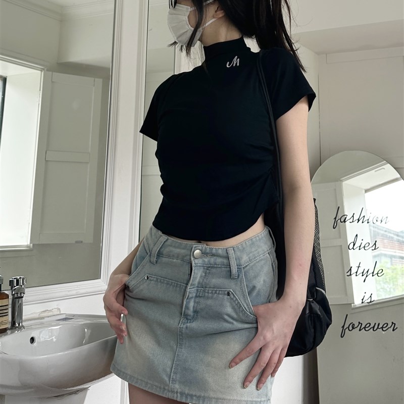 咖喱人新款美式复古水洗高腰牛仔半身裙裤女夏2024辣妹包臀短裙