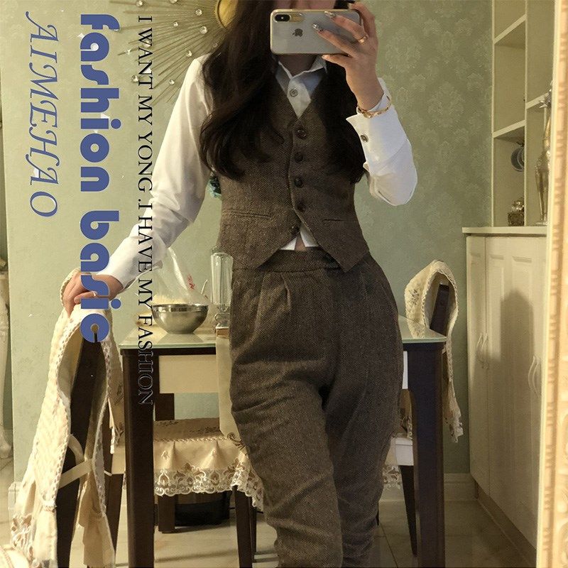 毛呢长裤人字毛呢复古显瘦裤子 春秋女装高腰休闲小脚哈伦裤女,女装/女士精品,西装裤/正装裤,淘宝优惠券,粉丝福利购,淘宝优惠卷