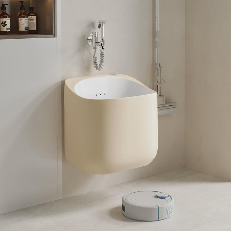 缪特彩色拖d布池壁挂式墩布池落地式拖帕池洗拖把地拖盆陶瓷拖把