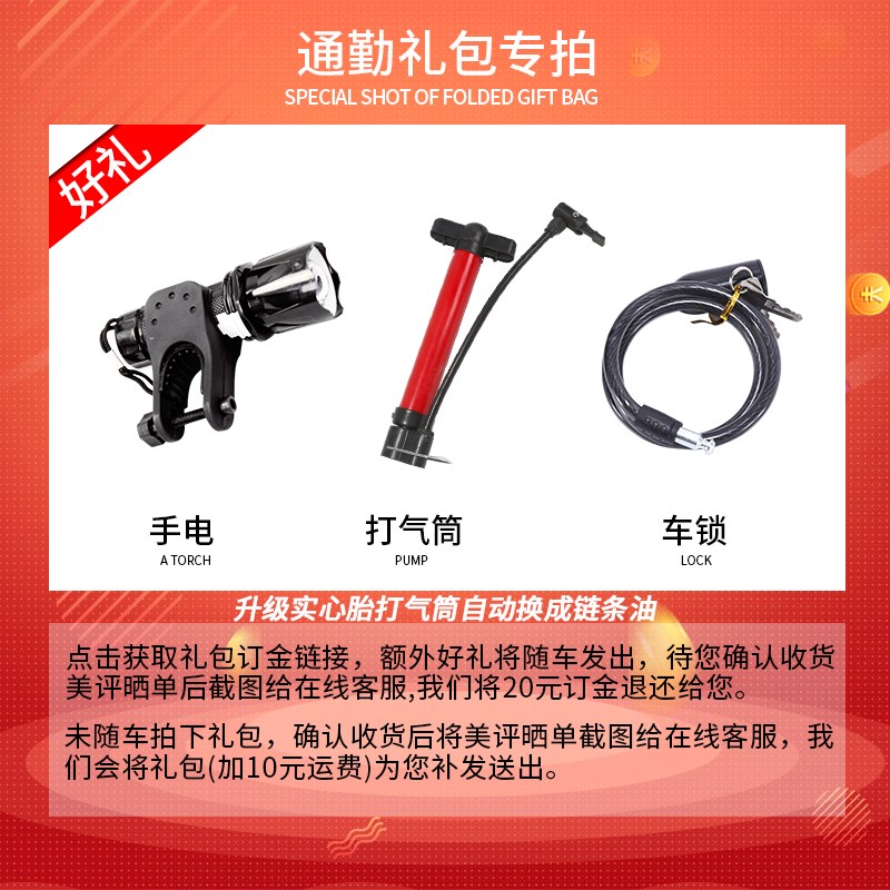 通勤自行车配件礼l包/锁+手电+打气筒(随车买,不单卖)