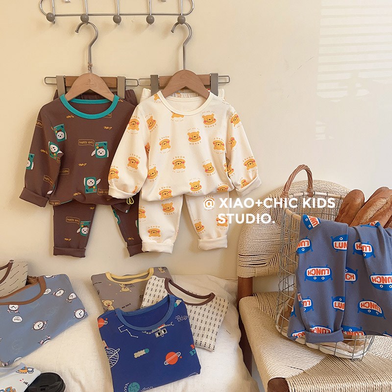 厚实质感棒~儿童秋冬高弹力家居服套装秋衣秋裤男童纯棉内衣睡衣