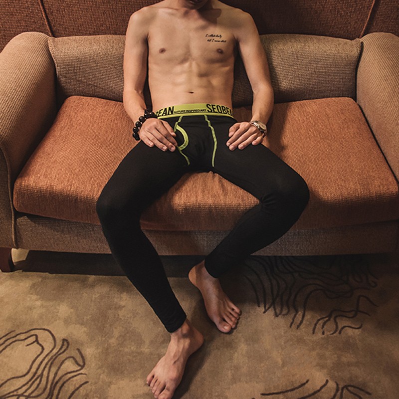 男士秋裤男纯棉薄款保暖裤潮男日系纯色打底裤青年男生修身衬裤