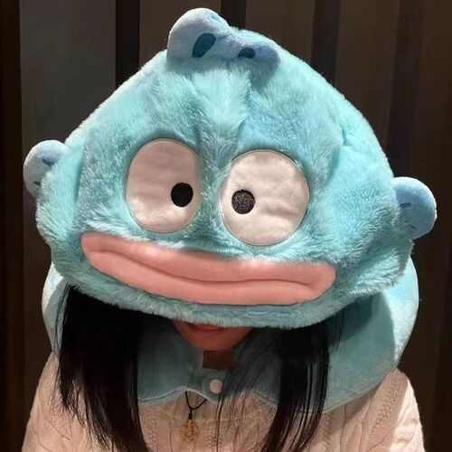 动漫卡通鱼怪汉顿连帽U型枕z午睡神器旅行毛绒立体遮光枕颈枕