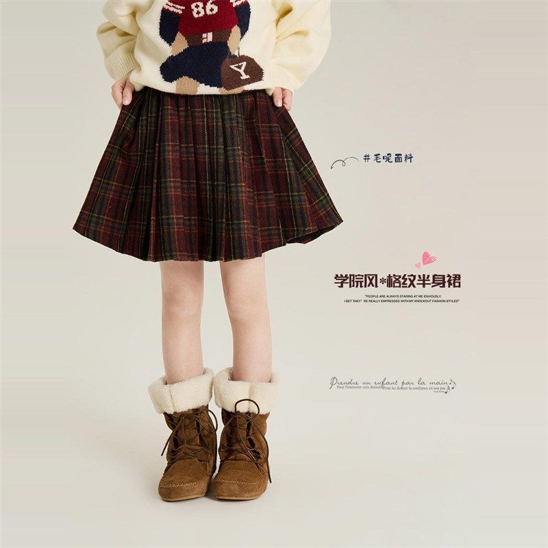 儿童复古毛呢加绒冬季格子裙宝宝学院风百褶裙女童短裙加厚半身裙,童装/婴儿装/亲子装,半身裙,淘宝优惠券,粉丝福利购,淘宝优惠卷