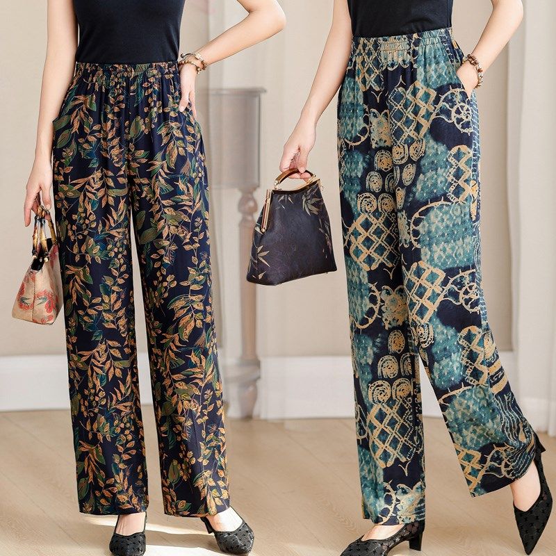 中老年女裤薄夏季休闲棉绸裤松紧腰加肥加大码花裤妈妈装九分裤子,女装/女士精品,中老年女装,淘宝优惠券,粉丝福利购,淘宝优惠卷