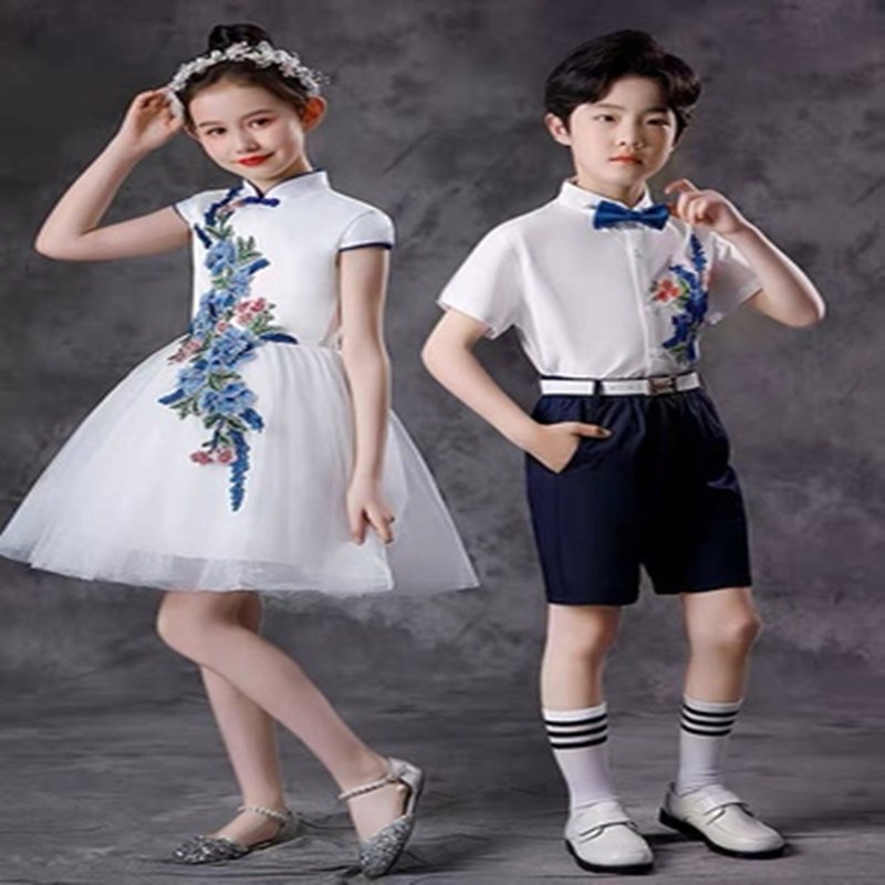 六一儿童节表演服装中国风大合唱团中小学生男女童舞蹈纱裙演出服