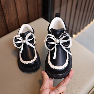 女童鞋子儿童公主小皮鞋2024秋冬款新款冬季女孩加绒软底靴子保暖
