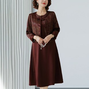 妈妈夏装连衣裙2025新款喜婆婆两件套裙子中年女人新中式外套时尚