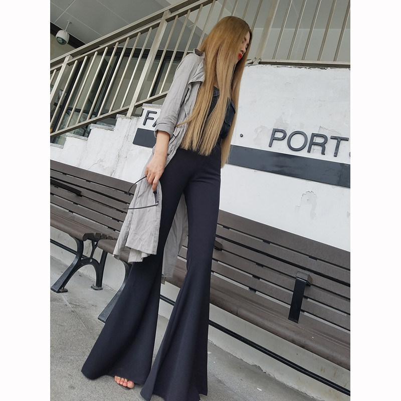 2021新款高腰黑色大喇叭裤女弹力紧身阔腿裤时尚显瘦长裤西装裤潮