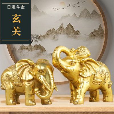 大象摆件一对纯铜吸水象客厅玄关装饰铜象办公室开业乔迁新居礼品