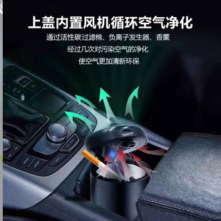 车载烟灰缸空气净化器创意礼物男实用香薰自动吸除烟味防飞灰 时尚