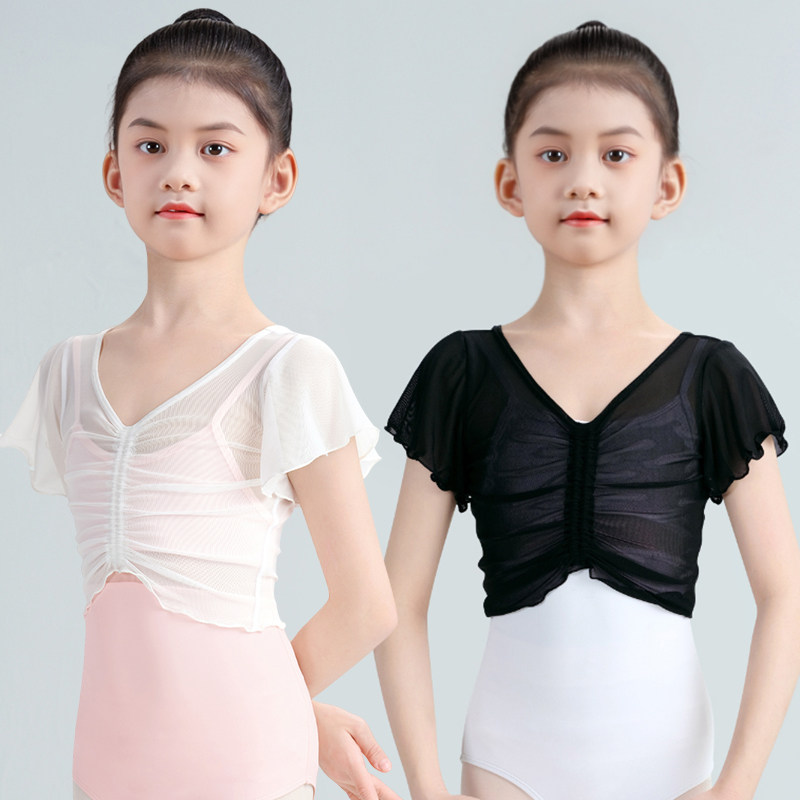 儿童舞蹈服夏天薄款坎肩女童练功服披肩拉丁舞短袖罩衫上衣小纱衣
