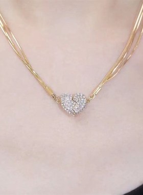 法式复古爱心磁铁项链颈链女轻奢小众高级感锁骨链2023新款颈链潮