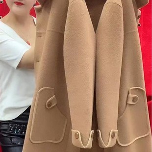 秋冬妈妈c装 大 女中长款 羊绒双面呢洋气外套春秋毛呢针织宽松开衫