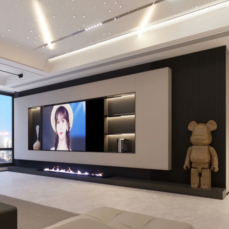 定制不锈钢85寸电视壁龛嵌入式65/75/100电视机电视柜背景墙壁柜