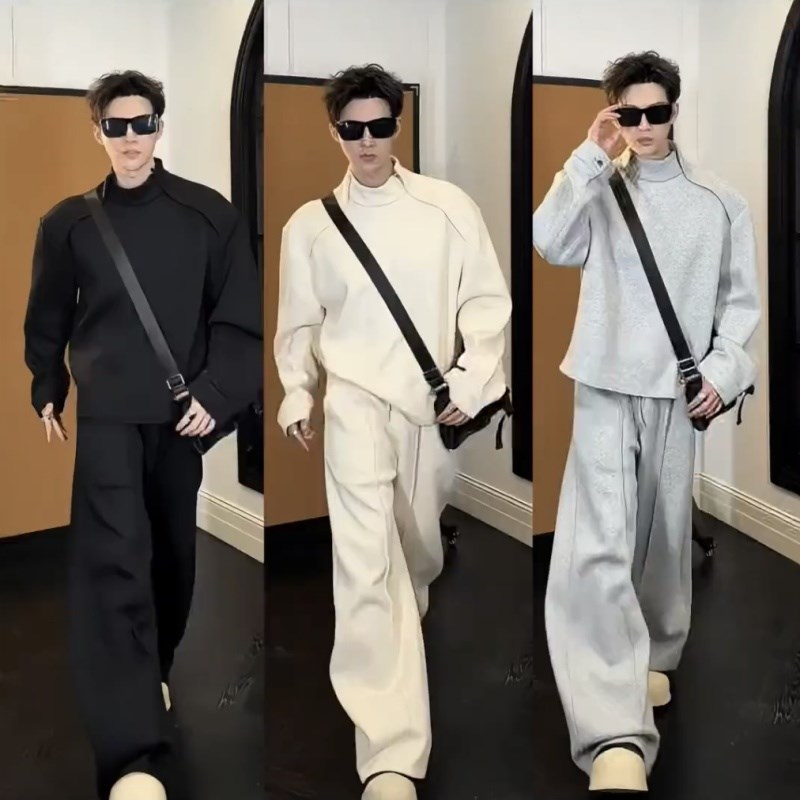 春季高级感侧拉链休闲运动套装男女款潮流百搭宽松卫衣长裤两件套