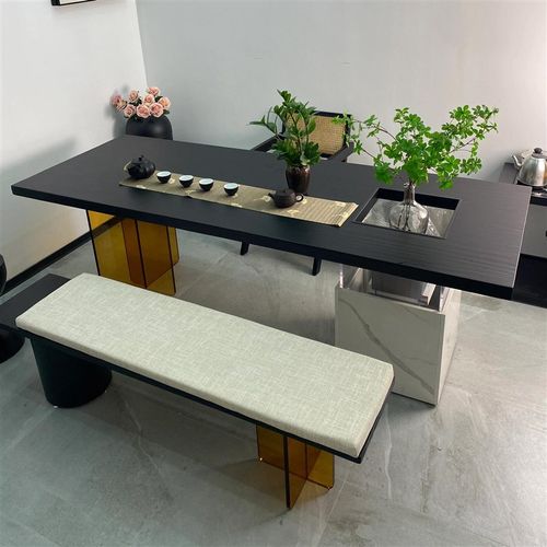 新中式亚克力茶桌椅组合现代简约胡桃木泡茶桌办公接待洽谈喝茶桌