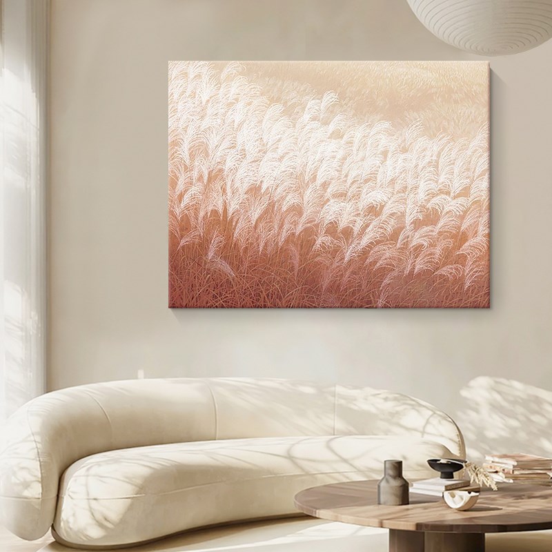 侘寂风芦苇风景纯手绘油画玄关装饰画F客厅抽象丙烯暖色系植物挂图片